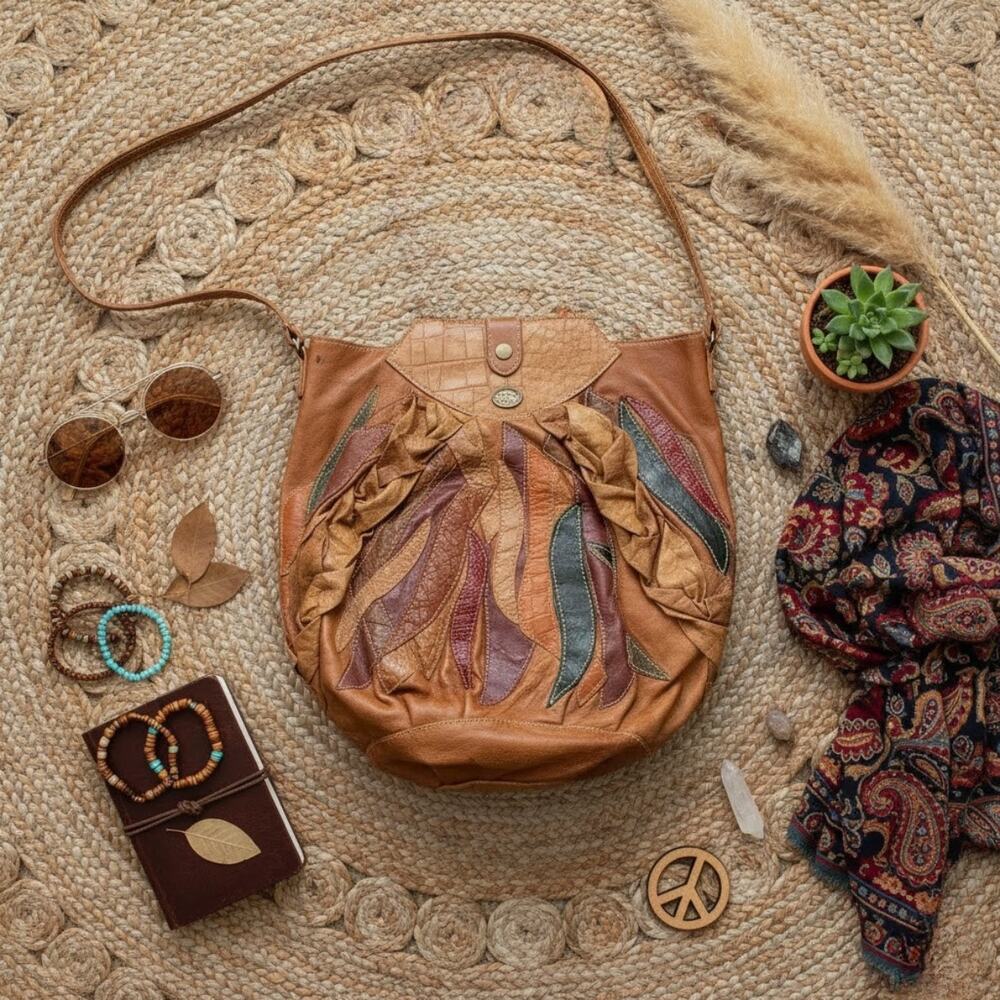 Vintage 1980's Kadilo Patchwork Leather Satchel Bag Brown